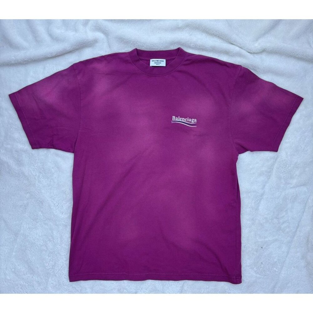 Balenciaga Pink Dyed Premium Embroidered Campaign Logo Tee